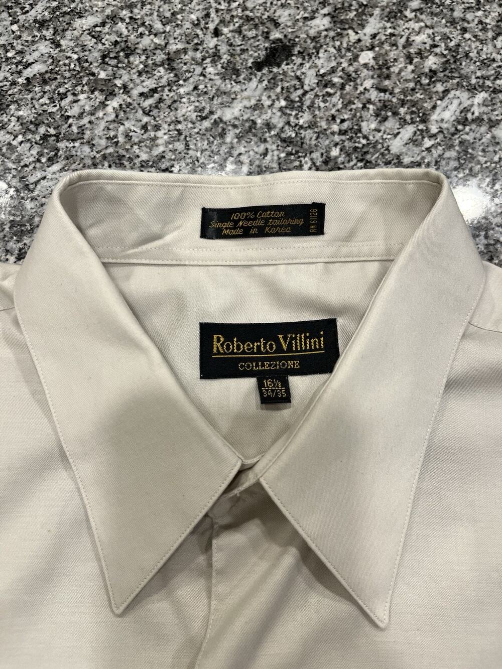 Roberto Villini Beige Solid 100% Cotton Regular Fit Dress Shirt 16.5 34/35 A1